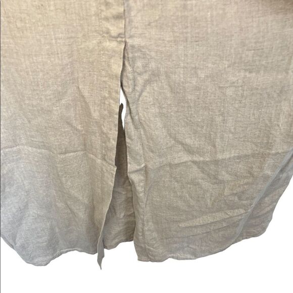 Flax 100% Linen Tan Sleeveless Button-Front Lagenlook Peasant Midi Dress - Picture 6 of 7